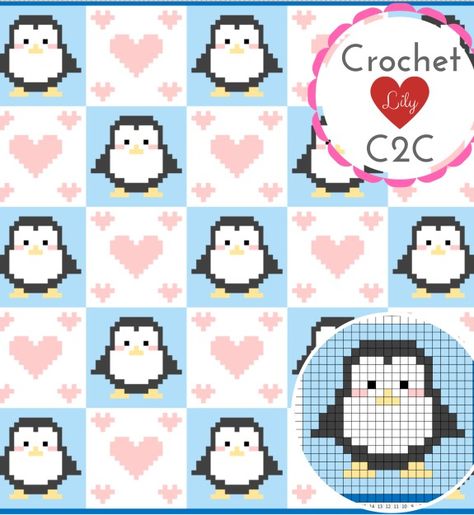 The Penguins C2C blanket pattern. - Crochet C2C Lily | Boosty C2c Blanket Pattern, Penguin Blanket, C2c Blanket, C2c Crochet Blanket, The Penguins, Color Graphing, Tapestry Crochet Patterns, C2c Crochet, Fun Crochet