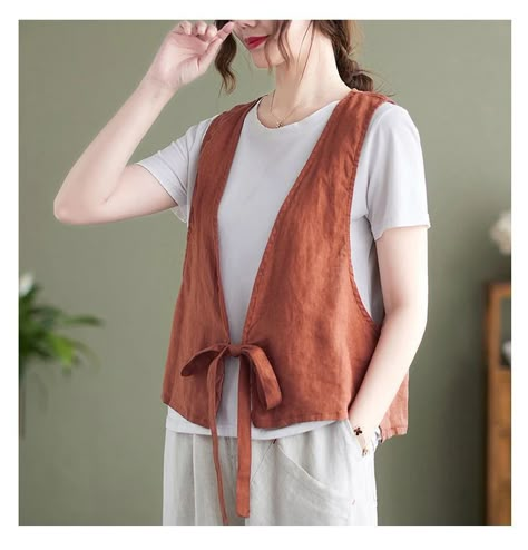 2023 Cardigan, Vest 2023, Diy Vest, Long Linen Skirt, Cardigan Sleeveless, Linen Style Fashion, Job Clothes, Loose Vest, Linen Shirts Women