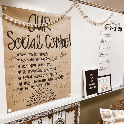 Classroom Contract, Classroom Hand Signals, Teaching Classroom Decor, Social Contract, Classroom Makeover, Modern Classroom, Elementary Classroom Decor, Classroom Behavior Management, 4th Grade Classroom