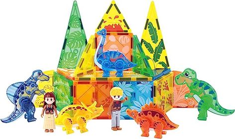 HACOCOLA Dinosaur Magnetic Tiles, Educational Magnet Tiles Building Block Toy Dino World, Learning Construction Magnetic Toys Set for Boys Girls Kids Age 3 4 5 6 7 8（49 PCS） (paid link) Build A Dinosaur, Construction Toys For Boys, Magnet Tiles, Dinosaur World, Toddler Outdoor, Magnetic Toys, Preschool Gifts, Magnetic Tiles, Construction Toy