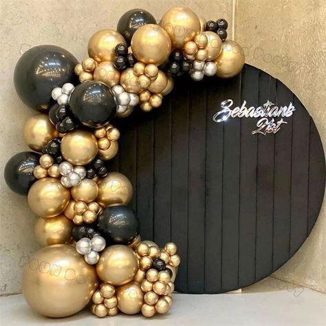 Black And Gold Party Decorations, Balloons Arch, Black And Gold Balloons, Balloon Garland Diy, Baby Shower Deco, Balloon Chain, Silver Balloon, Gold Party Decorations, Gold Birthday Party