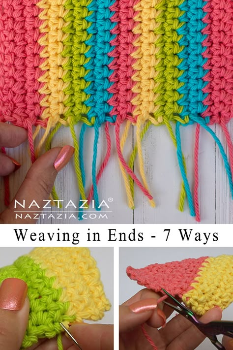 How to Weave in Ends for Crochet - Naztazia ® Sew In Ends Crochet, Crochet How To Weave In Ends, Crochet Ends Weave, Best Way To Weave In Ends Crochet, How To Weave In Crochet Ends, How To Weave In Yarn Ends Crochet, How To Sew In Ends Crochet, Weave Ends In Crochet, Weaving Ends In Crochet