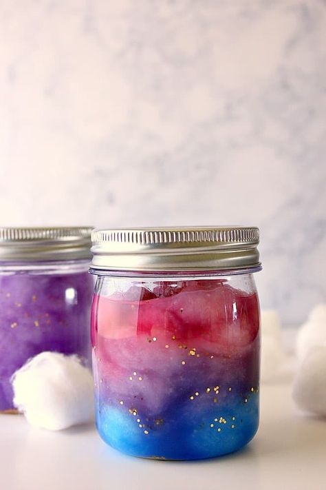 DIY Room Decor: Galaxy in a Jar - easy and fun project you can make with a jar, paint and cotton balls. Great decoration for your desk or side table! Galaxy In A Jar, Galaxy Jar, Diy Galaxy, Dekor Diy, Healthy Dog Treat Recipes, Painted Jars, Cotton Balls, Jar Diy, Dog Treat Recipes