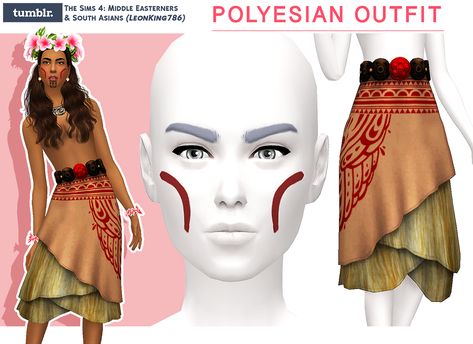 Polyesian Outfit (and Painted Face) [#ts4_adult_bottom] [#ts4_adult_body] [#ts4_bacc_orc] [#ts4_bacc_human] Accurate Disney Princess, Disney Princess Challenge, Los Sims 4 Mods, Sims Stories, Sims Packs, Sims 4 Mm, Sims 4 Update, Painted Face, Sims 4 Mods Clothes