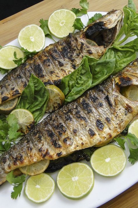 Branzino Recipe Filet, Branzino Fish, Whole Branzino, Branzino Recipe, Filet Recipes, Vinaigrette Recipe, Vinaigrette Recipes, Campfire Food, Mediterranean Dishes