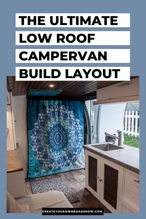 Low Roof Campervan Interior Tiny Van Conversion Ideas Layout, Small Van Build Layout, Diy Campervan Interior Layout Ideas, Van Conversion Ideas Layout Floor Plans, Low Roof Van Conversion, Low Roof Camper Van, Van Conversion Ideas Layout, Luton Van Conversion Layout, Van Conversion Floor Plans