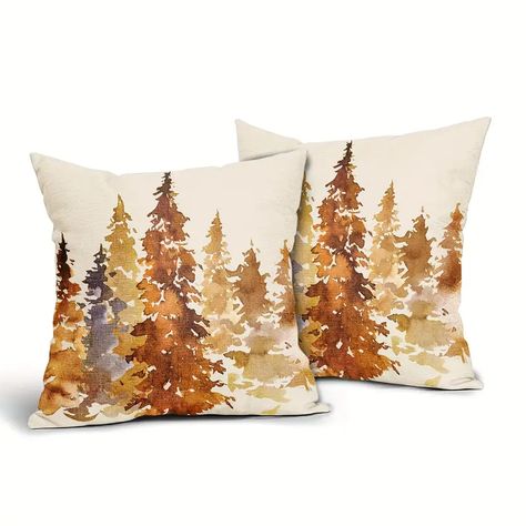 Linen Blend Watercolor Throw Pillow Covers, Nature Themed Christmas Decorative Printed Throw Pillowcase, Throw Pillow Covers Decor, Home Decor, Room Decor, Bedroom Decor, Living Room Decor, Car Decor, Sofa Decor - Temu Burnt Orange Throw Pillows, Black Decorative Pillows, Patriotic Pillow, Porch Outdoor, Fall Throw Pillows, Fall Pillow Cover, Orange Throw Pillows, Fall Tree, Rustic Fall Decor