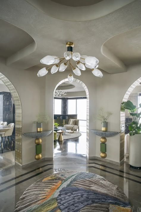 A lavish Mumbai home where biophilia meets Art Deco glam | Architectural Digest India Luxury Art Deco Interior, Mukesh Ambani House, Ambani House, Boutique Interiors, House On Fire, Art Deco Living, Grand Entry, Rustic Wallpaper, Art Deco Living Room