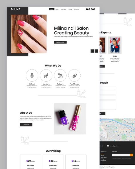 Milina - Nail Saloon HTML Template Bootstrap Design, Hair Salon Website Design, Web Design Inspiration Layout, Beauty Web, Wellness Website, Design In Photoshop, Business Web Design, Best Landing Pages, Html Code