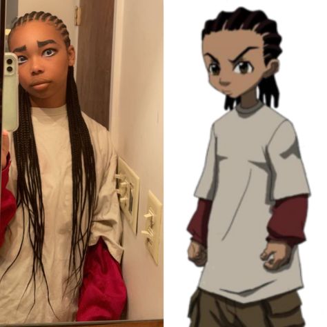 black gorl cosplay, black girl cosplay aesthetic, riley freeman, boondocks, boondocks cosplay, funny cosplay Doug Funny Costume, Huey Freeman Costume, Riley Boondocks Costume, Hue And Riley Freeman, Funny Cartoon Costumes, Simple Characters To Dress Up As, Riley And Huey Costume, Black Cartoon Characters Costumes, Black Halloween Characters