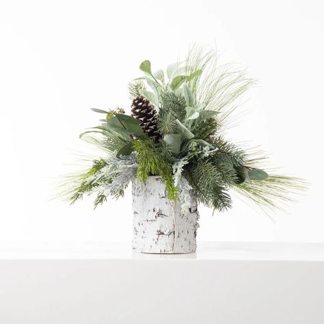 Pine Boughs Decorations, January Flower Arrangements, Pine Arrangements, Winter Flower Arrangements, Christmas Coffee Table Decor, Christmas Flower Decorations, Winter Floral Arrangements, Wonderland Decor, Rustic Arrangements