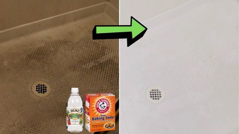 Shower Floor Cleaner, Clean Shower Floor, Fiberglass Shower Stalls, Fiberglass Shower Pan, Floor Cleaning Hacks, Stall Flooring, Shower Door Track, Standing Shower, Plastic Shower