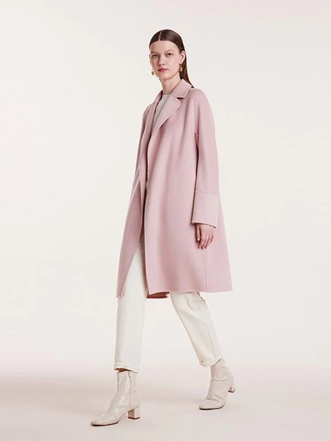 Notched Lapel Wool And Cashmere Wrapped Coat GOELIA Light Pink Coat, Lapel Design, Cashmere Fabric, Women Coat, Cashmere Wrap, Pink Coat, Wrap Coat, Color Rosa, Dusty Pink