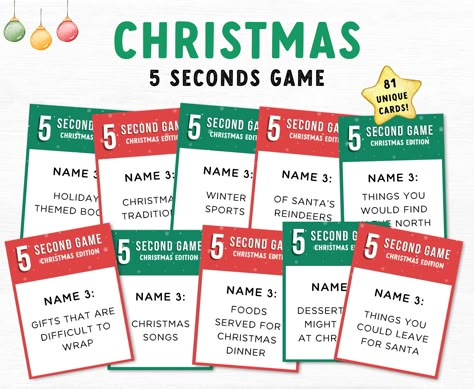 Name Three Things Game, Christmas 5 Second Game, Cookie Activities, Christmas Games To Play, Christmas Trivia, Christmas Games For Family, Cards Game, Holiday Games, Game Printable