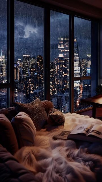 Rainy Apartment Aesthetic Night, City That Never Sleeps Aesthetic, Rainy Apartment, Rainy Bedroom, Rainy Room, Flat Aesthetic, Shot Composition, Comfy Rooms, New York Aesthetic City Apartments