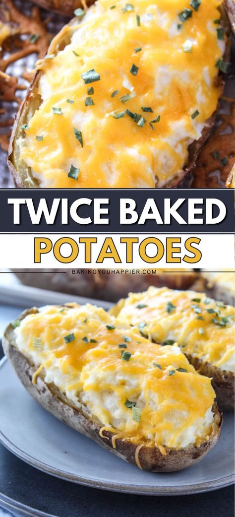 Twice Baked Potatoes, this family favorite recipe for vegetarian Twice Baked Potatoes is the best you’ll ever have! Cheese Baked Potatoes In The Oven, Potatoes For Fish, Simple Twice Baked Potatoes, Two Ed Baked Potatoes, Twiced Baked Potato Easy, Twice Baked Potatoes Healthy, Twice Baked Potatoes No Bacon, Vegetarian Twice Baked Potatoes, Twice Baked Potatoes In The Oven