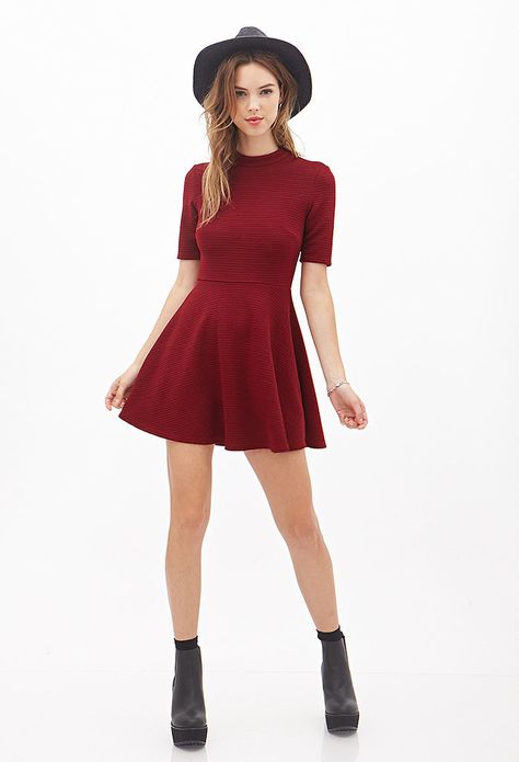 Try Higher Necklines Mock Neck Dress, Outfit Trends, 2019 Fashion, Style Tips, Winter Style, Small Bust, Outfits Casuales, Fit Flare Dress, Fit & Flare