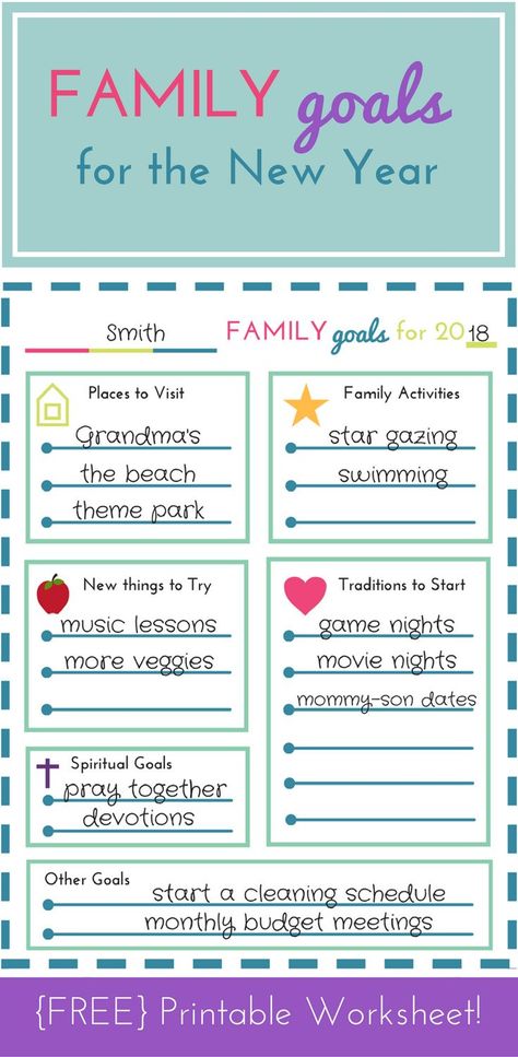 What a fun idea for New Year's! #freeNewYearsPrintables #Newyearsresolution #NewYearsideasforkids #newyearsfreeprintable Family Goal Board Ideas, Family Goal Setting Worksheet, Family New Years Resolution Ideas, Family Goal Setting, Merliah Summers, Lifebook Ideas, Goals For Yourself, Goals 2024, Year Planning