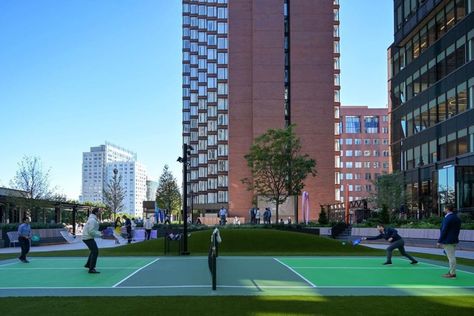 Kendall Square Rooftop Garden Now Has Pickleball Courts Pickleball Courts, Corepower Yoga, Pickleball Court, Outdoor Concert, Urban Park, Skyline View, Urban Oasis, Rooftop Garden, Roof Garden