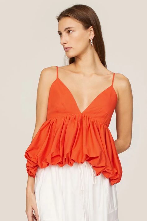 Effie Top by Cinq à Sept | Rent the Runway Crop Top Camisole, Silk Crop Top, Cinq A Sept, Bubble Hem, Rent The Runway, Orange Fashion, Sleeveless Crop Top, Front Tie Top, Shoulder Crop Top