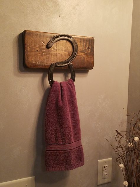 Horseshoe towel holder Horseshoe Towel Holder Bathroom, Horseshoe Bathroom Decor, Horseshoe Towel Holder, Horseshoe Toilet Paper Holder, Horse Shoe Toilet Roll Holder, Horseshoe Paper Towel Holder, Farmhouse Towel Holder, Barnwood Projects, Tack Room Organization