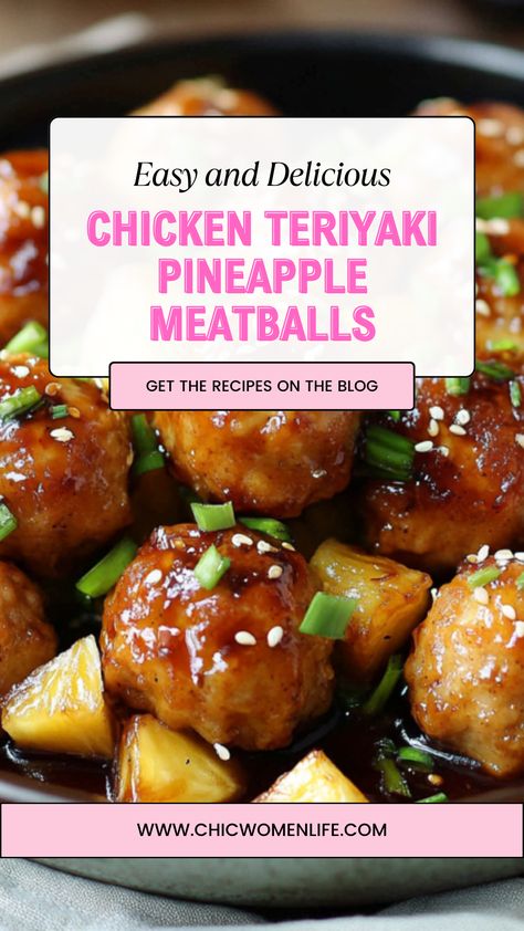 CHICKEN TERIYAKI PINEAPPLE MEATBALLS Teriyaki Chicken Balls, Amylu Chicken Pineapple Meatballs Recipes, Aidells Teriyaki Pineapple Meatballs Recipe, Amylu Chicken Teriyaki Meatballs, Chicken Pineapple Meatballs, Pineapple Teriyaki Chicken Meatballs, Teriyaki Pineapple Meatballs, Chicken Teriyaki Meatballs, Pineapple Teriyaki Chicken