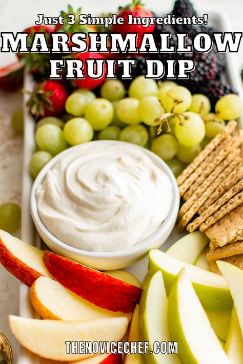 Fresh fruit is even more delicious with this sweet, fluffy Marshmallow Fruit Dip. Make it ahead of time to serve on a fruit platter, or add some to a lunchbox and make healthy fruit a little more fun! Beach Picnic Recipes, Marshmallow Fruit Dip, Beach Picnic Foods, Cream Cheese Fruit Dip, Holistic Meals, The Novice Chef, Marshmallow Recipes, Novice Chef, Dips Party