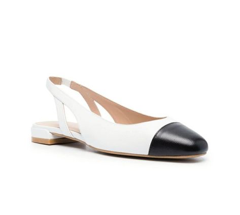 Stuart Weitzman | White and Black Leather Sleek Slingback Flats Slingback Flats, Stuart Weitzman, White And Black, Black Leather, Sleek, Black And White, Leather, White, Black