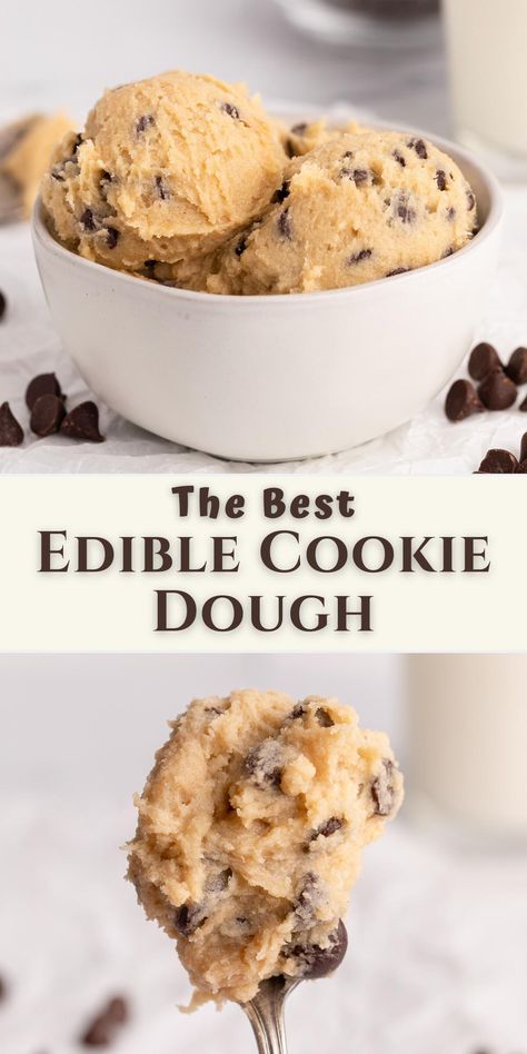 edible cookie dough in bowl and on spoon. Edible Chocolate Cookie Dough Recipe, Dessert Recipes Easter, Edible Cookie Dough Recipe For One, Raw Cookie Dough Recipe, Dessert Recipes Simple, Edible Cookie Dough Healthy, Dessert Recipes For A Crowd, Recipes Easy Dessert, Simple Cookie Dough Recipe