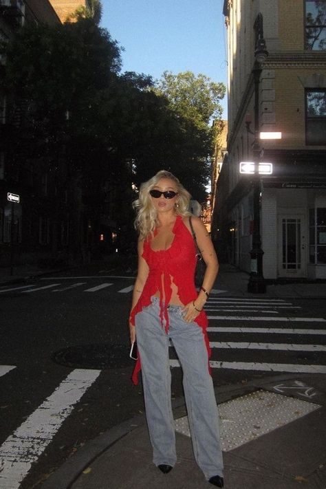 Paint the town red in @whitefoxboutique 💋🏙🚖🍾 I love the fall red trends, I'm incorporating it everywhere I can like with this halter rosette top! if you want to grab your own red pieces, my code DELANEY is now 20% off (it’s usually only 15% off so use it now!!) Happy shopping besties! Rosette Top Outfit, Red Top Outfit, Delaney Childs, Rosette Top, Red Winter Coat, Paint The Town Red, Fall Trend, Red Fall, Cozy Loungewear