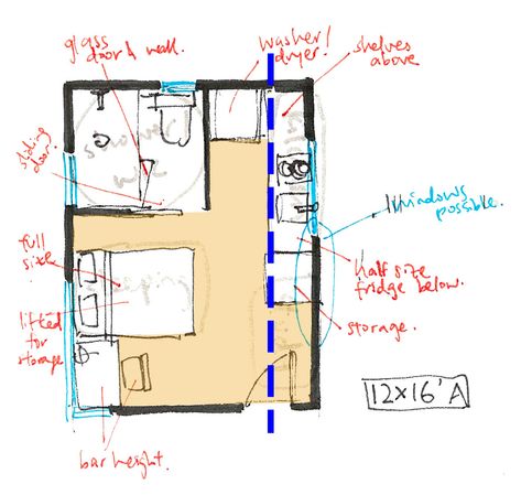 12 X 16 Tiny House Floor Plans, 12x16 Tiny House Floor Plans, 12x16 Tiny House Floor Plans No Loft, King Sized Bedroom, Shed To Tiny House, Cabin Floor Plans, Granny Flat, Micro House, Tiny House Floor Plans