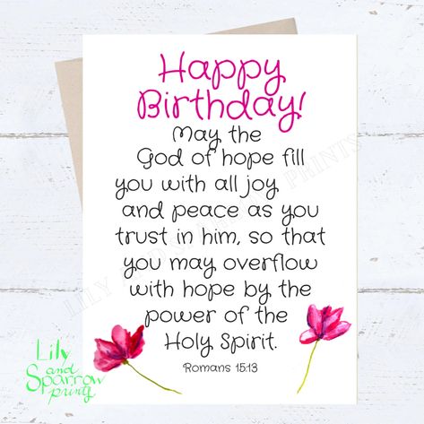 Religious Birthday Card Birthday Card for Her Christian | Etsy Happy Birthday Religious, Romans Bible Verse, Christian Graduation Gifts, Christian Birthday Cards, Christian Birthday, Joy And Peace, Bible Verse Cards, Christian Cards, Verses For Cards