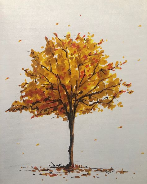 Tree Painting Autumn, Tree Drawing Fall, Fall Tree Sketch, Autumn Trees Illustration, Watercolour Autumn Trees, Autumn Trees Painting Acrylic, How To Paint Fall Trees, Autumn Trees Drawing, Autumn Tree Watercolor