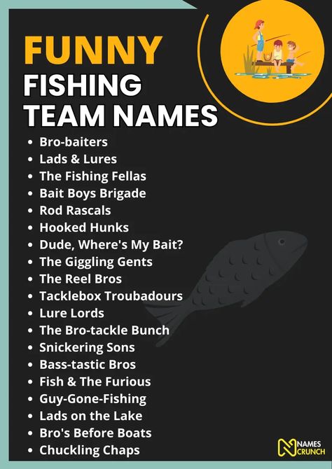 300+ Fishing Team Names [Funny, Cool & Catchy] - Names Crunch Team Names Funny, Female Fishing, Cool Name, Catchy Names, Boat Names, Boy Fishing, The Furious, Gone Fishing, Fishing Humor