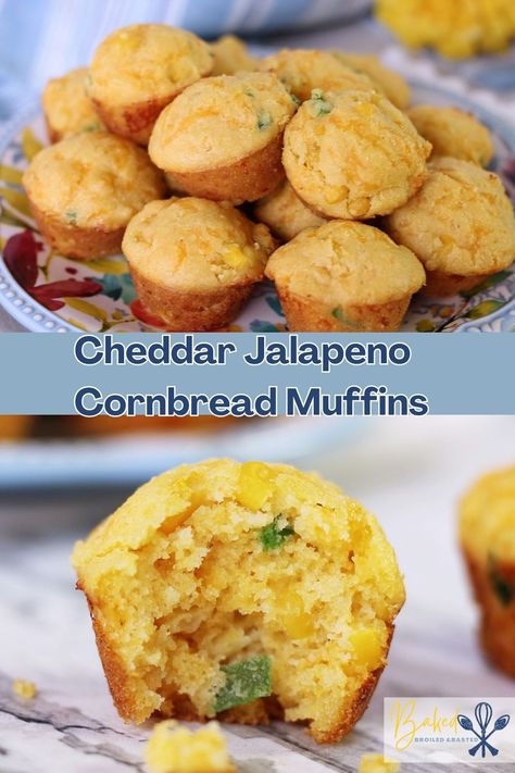 These Cheddar Jalapeno Cornbread Muffins are tender little savory and spicy bite sized nuggets of southern goodness. A perfect addition to chili and soups. via @Baked Broiled and Basted Cheddar Jalapeno Cornbread, Cheddar Cornbread Muffins, Jalapeno Cheddar Cornbread Muffins, Cornbread Muffins Recipe, Salad Recipe Ideas, Crisp Salad, Jalapeno Cheddar Cornbread, Cheddar Cornbread, Jalapeño Cornbread