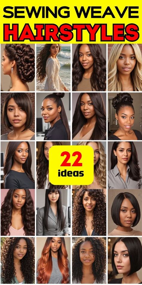 Explore top sew-in weave hairstyles that blend beauty with versatility. Whether you're attending a formal event or a casual gathering, find the perfect sew-in look that suits your style and occasion. Traditional Sew In With Leave Out, Sew In Weave Styles, Sewing Weave, Hairstyle Slick, Full Sew In Weave, Sew In Weave With Closure, Black Women Weave Hairstyles, Sew In Weave Hairstyles, Sew In Extensions