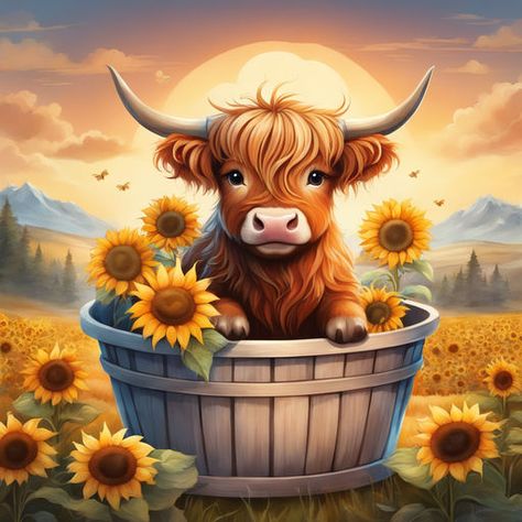 Flowers Ipad Wallpaper, Cows With Flowers, Cow Print With Sunflowers, Calenders Ideas, Highland Cow Sunflower Wallpaper, Cow Pics, Cow And Sunflower, Cows With Sunflowers, Cow With Sunflowers