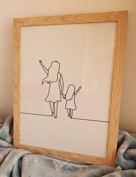 Mother Daughter Drawing, Minimalist Line Art, Sisters Printable, Love Poster, Digital Download, Anniversary Gift, Family, Kids Girl Cousin Mother Daughter Simple Drawing, Mother Daughter Drawing, Mother And Daughter Drawing, Art Sisters, Sisters Drawing, Mother Daughter Art, Sisters Love, One Line Tattoo, Embroidered Canvas Art