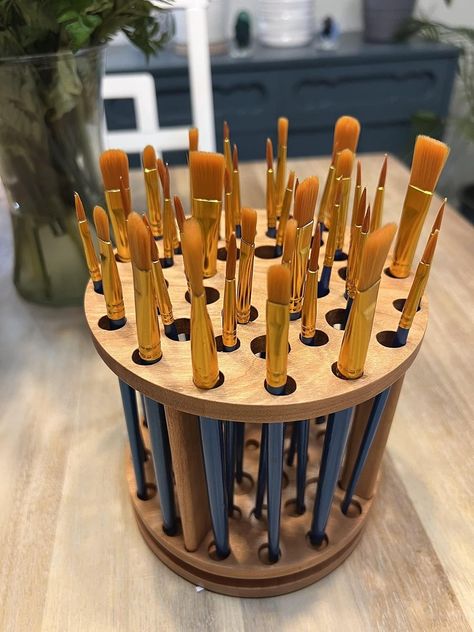 Amazon.com: BlackLabMill Rotating Paint Brush Holder - Handmade Paint Brush Holder Rotating Art Supply Organizer – Large Capacity Cherry Hardwood Brush Organizer for Desk, Arts and Crafts Art Supply Organizer, Art Organizer, Round Paint Brush, Painting Essentials, Organized Ideas, Art Craft Room, Organizer For Desk, Paint Brush Holder, Paint Brush Holders