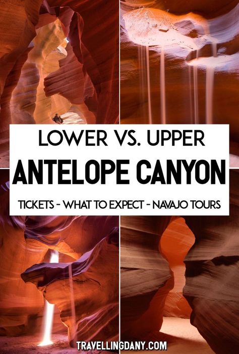 Upper vs. Lower Antelope Canyon (USA): which one is better and what should you expect? Let's see how to get there, which one to choose, and how to plan your trip to make sure you get the best out of this breathtaking natural wonder. It includes tips on how to take beautiful pictures also without a photography tour! | #AntelopeCanyon #USA #Arizona #photography #Travel Upper Antelope Canyon, Antelope Canyon Arizona, Lower Antelope Canyon, Arizona Road Trip, Slot Canyon, Usa Travel Guide, Arizona Travel, Arizona Usa, United States Travel