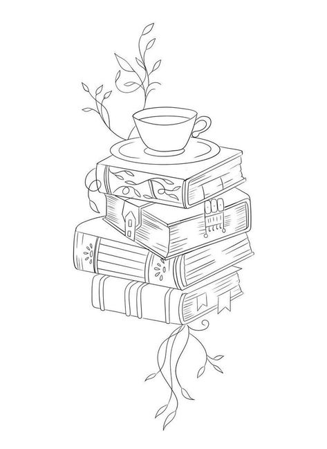 Book Stack Tattoo, Line Art Book, Bookish Tattoos, Book Outline, Book Tattoo, Book Drawing, Arte Sketchbook, Dessin Adorable, First Tattoo