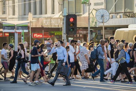 Busy Crosswalk, Melbourne Cbd, People Walking, Busy City, Sunset Pictures, People Photography, Drawing Reference Poses, Image Photography, City Streets