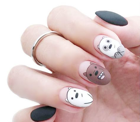 Nail Inspiration White, Bears Nail Art, Anime Nail Ideas, Anime Nail, Nail Art For Kids, Band Nails, Funky Nail Art, Bears Nails, Edgy Nails