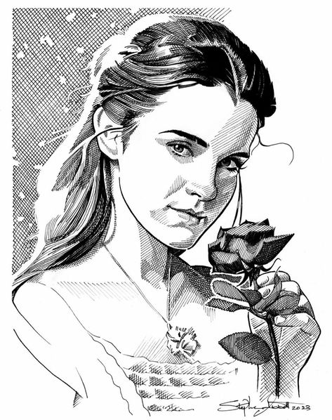 EMMA WATSON Emma Watson Sketch, Belle Sketch, Emma Watson Belle, Fineliner Art, Figure Sketches, Harry Potter Background, Human Figure Sketches, Autodesk Sketchbook, Adobe Illustrator Design