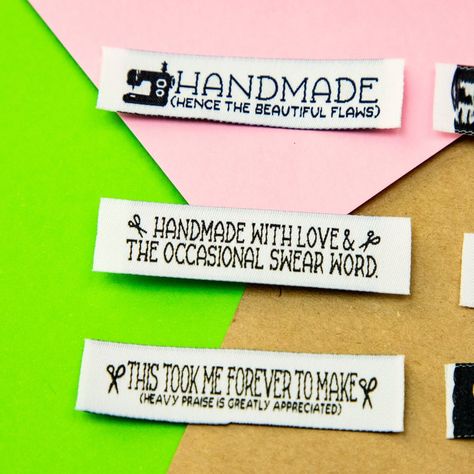 Labels For Handmade Items, Labels Clothing, Clothing Labels Design, Sewing Labels, Cuss Words, Handmade Sewing, Quilt Labels, Sewing Tags, Black Thread