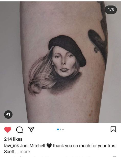 Joni Mitchell Tattoo, Joni Mitchell, Portrait Tattoo, Tatting, Tattoo Ideas, Tattoos, Music