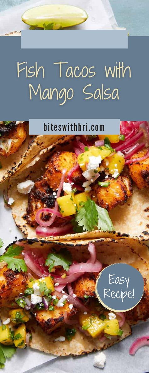 Fish Taco With Mango Salsa Recipe, Sea Bass Tacos Recipes, Haddock Fish Tacos Recipe, Grouper Fish Tacos, Fish Taco Mango Salsa, Sea Bass Taco Recipes, Mango Salsa For Fish Tacos, Fish With Mango Salsa Recipe, Mahi Mahi Tacos With Mango Salsa