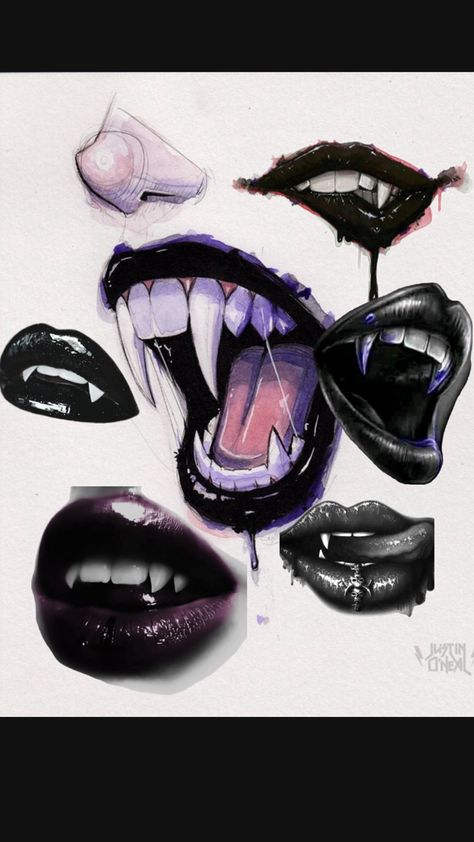 Dark Fem Energy, Awesome Drawing Ideas, Teeth Illustration, Vampire Drawings, Vampire Tattoo, Gothic Drawings, Teeth Drawing, Drawing Ideas Color, Teeth Art