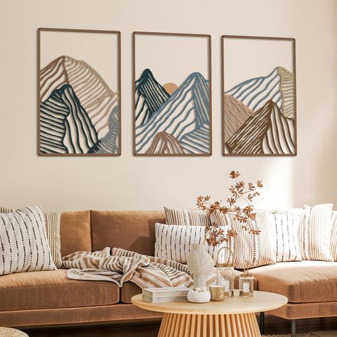 PRICES MAY VARY. Mountain Scene Metal Wall Art Decor: the package includes 3 mountain scene metal wall sculptures, featuring simple mountain shape and vintage colorful color, delicate and beautiful, easy to satisfy your various requirements for daily home decoration Proper Size: the vintage colorful art wall decor measures about approx. 43 x 30.4 cm/ 16.9 x 12 inches, proper size adopted, not too big or too small, fit your other wall art well, eye catching as well as attractive, will not take up Wal Art, Nature Wall Decor, Metal Wall Sculpture, Abstract Minimalist, Metal Wall Art Decor, Home Bathroom, Mountain Wall Art, Wall Decor Set, Nature Wall