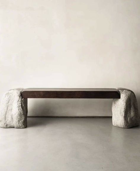 Wood Concrete Interior, Dojo Design, Wood Benches, Reclaimed Wood Benches, Stone And Wood, Bench Seats, Concrete Bench, Furniture Design Chair, Concrete Diy Projects